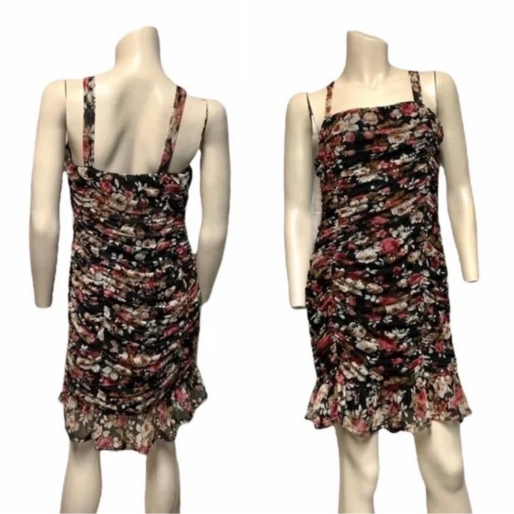 ❤️ 🆕 FREE PRESS floral mini dress stretchy ruffle hem new Large